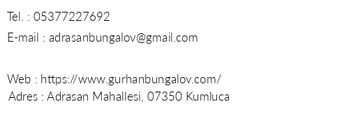 Grhan Bungalov telefon numaralar, faks, e-mail, posta adresi ve iletiim bilgileri